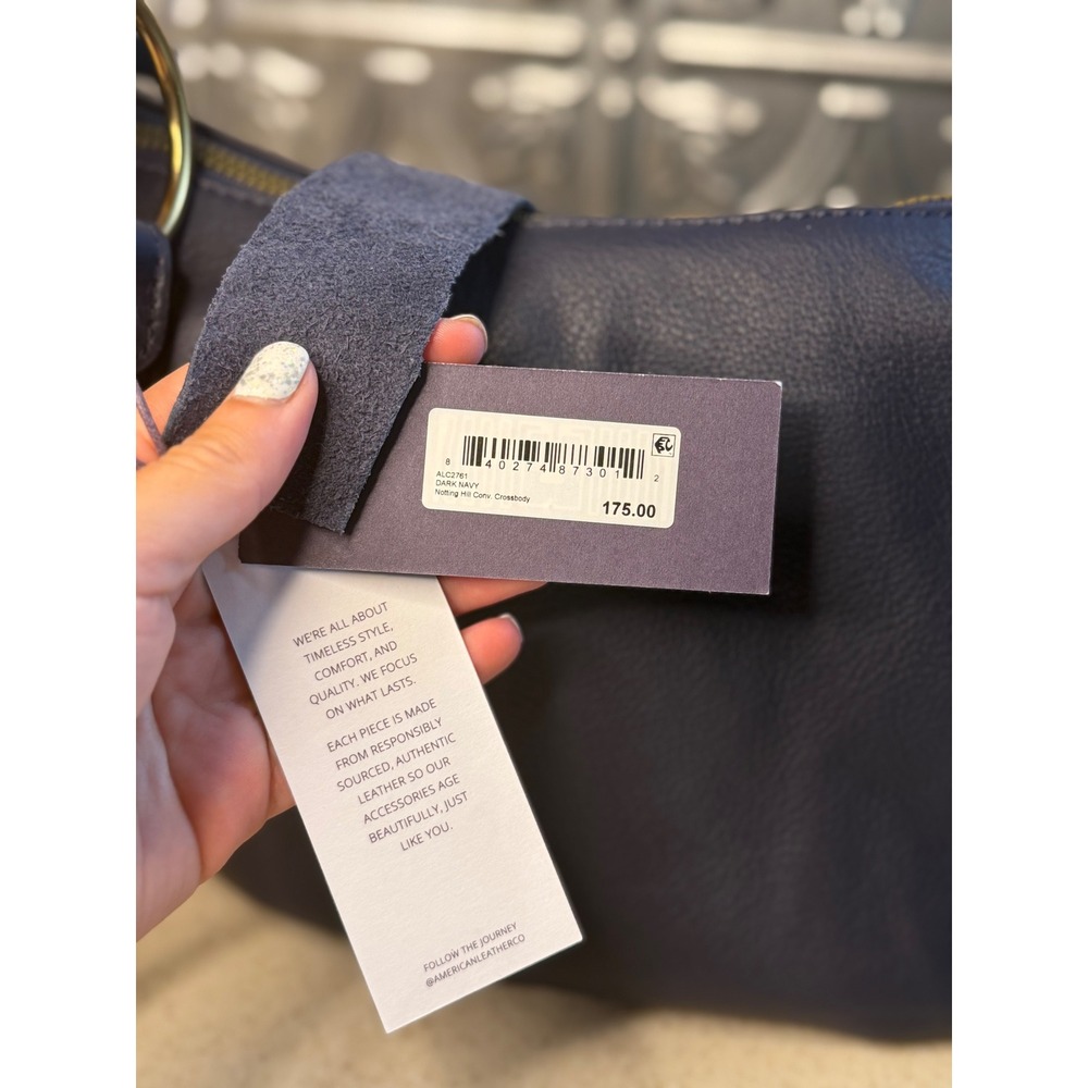 American Leather Co Notting Hill Convertible Crossbody Dark Navy Blue Hobo Bag - Picture 4 of 8